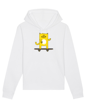 Cat on skateboard White