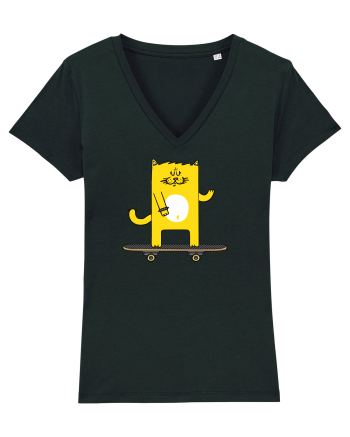 Cat on skateboard Black