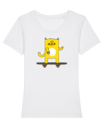 Cat on skateboard Tricou mânecă scurtă guler larg fitted Damă Expresser