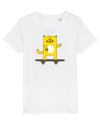 Cat on skateboard White