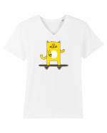 Cat on skateboard Tricou mânecă scurtă guler V Bărbat Presenter