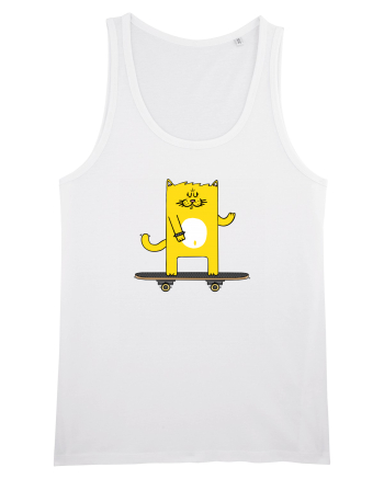 Cat on skateboard White