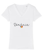 Romania inima tricolora Tricou mânecă scurtă guler V Damă Evoker