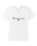 Romania inima tricolora Tricou mânecă scurtă guler V Bărbat Presenter