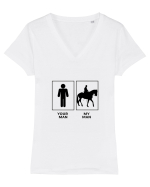Man Horse Riding Design Tricou mânecă scurtă guler V Damă Evoker