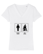 Man Guitar Design Tricou mânecă scurtă guler V Damă Evoker