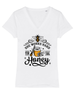 She Works Hard For The Honey Tricou mânecă scurtă guler V Damă Evoker