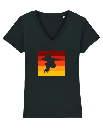 Retro Skateboarding Girl Sunset - Skater For Life Black