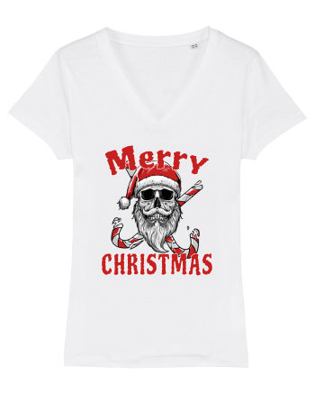 Merry Christmas Bearded Santa Skull White