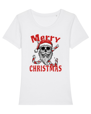 Merry Christmas Bearded Santa Skull White