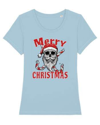 Merry Christmas Bearded Santa Skull Sky Blue