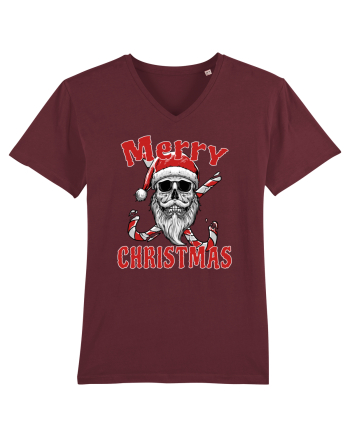 Merry Christmas Bearded Santa Skull Burgundy