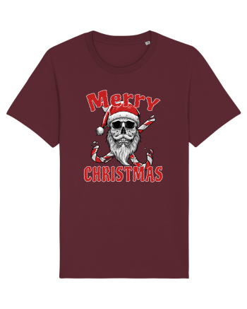 Merry Christmas Bearded Santa Skull Burgundy