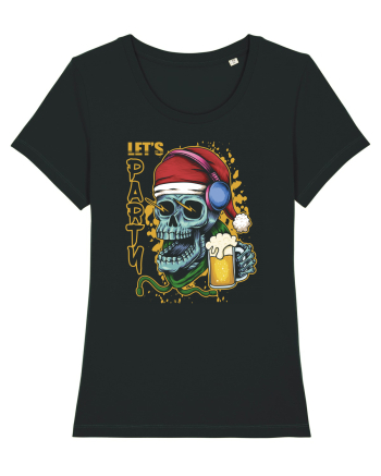 Skull Santa Let's Beer Party Black