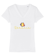 Romania Harta Tricolora Tricou mânecă scurtă guler V Damă Evoker
