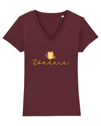 Romania Harta Tricolora Burgundy