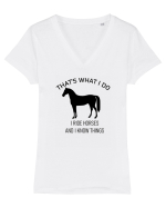 I Ride Horses Design Tricou mânecă scurtă guler V Damă Evoker