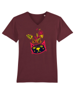 Pisica colorata cu ciuperci :) Tricou mânecă scurtă guler V Bărbat Presenter