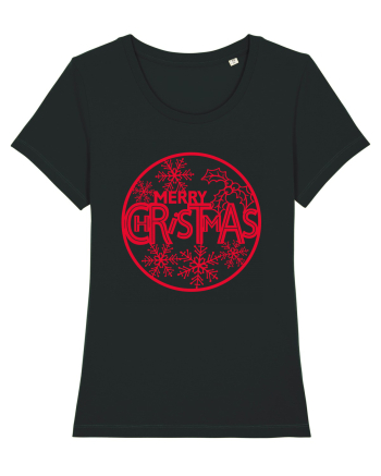 Merry Christmas Red Embroidery Black