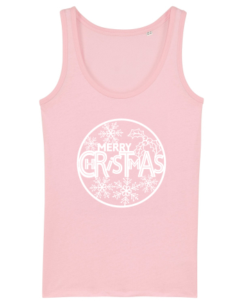 Merry Christmas White Embroidery Cotton Pink