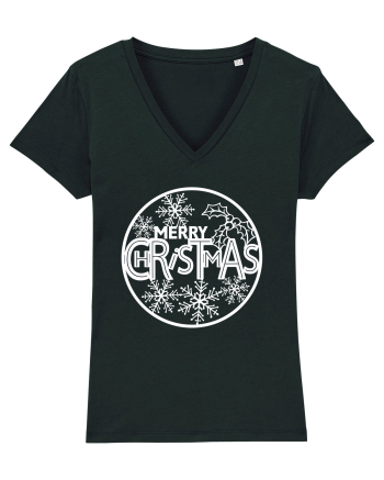 Merry Christmas White Embroidery Black