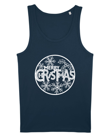 Merry Christmas White Embroidery Navy