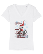 Meowy Christmas Tricou mânecă scurtă guler V Damă Evoker