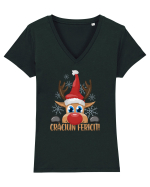Craciun fericit cu ren Tricou mânecă scurtă guler V Damă Evoker