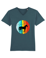 Retro Horse Design Tricou mânecă scurtă guler V Bărbat Presenter