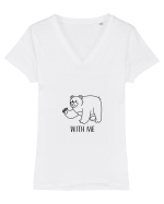 Bear With Me Design Tricou mânecă scurtă guler V Damă Evoker