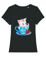 Pisicuță în cafeluță Tricou mânecă scurtă guler larg fitted Damă Expresser