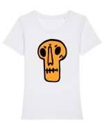 Halloween Orange Funny Skull Tricou mânecă scurtă guler larg fitted Damă Expresser