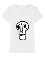 Halloween Orange Funny Skull Tricou mânecă scurtă guler V Damă Evoker