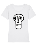Halloween Orange Funny Skull Tricou mânecă scurtă guler larg fitted Damă Expresser