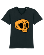 Halloween Orange Funny Skull Tricou mânecă scurtă guler V Bărbat Presenter