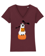 Halloween Carved Pumpkin Cat Tricou mânecă scurtă guler V Damă Evoker