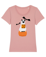 Halloween Carved Pumpkin Cat Tricou mânecă scurtă guler larg fitted Damă Expresser