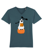 Halloween Carved Pumpkin Cat Tricou mânecă scurtă guler V Bărbat Presenter