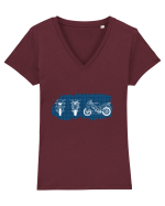Motorcycle Blueprint Tricou mânecă scurtă guler V Damă Evoker