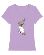 Natural Abstract cu Fluturi Păsări Tricou mânecă scurtă guler larg fitted Damă Expresser