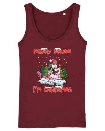 Merry Drunk I'm Christmas Pink Flamingo Burgundy