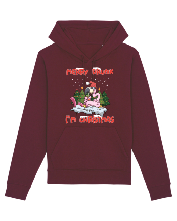 Merry Drunk I'm Christmas Pink Flamingo Burgundy