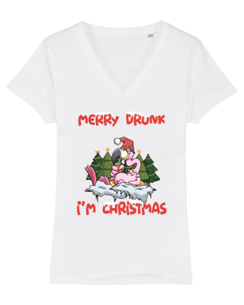 Merry Drunk I'm Christmas Pink Flamingo White