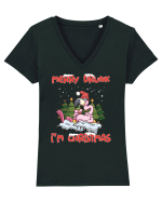 Merry Drunk I'm Christmas Pink Flamingo Tricou mânecă scurtă guler V Damă Evoker