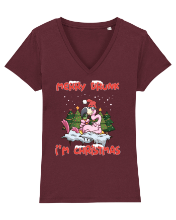 Merry Drunk I'm Christmas Pink Flamingo Burgundy