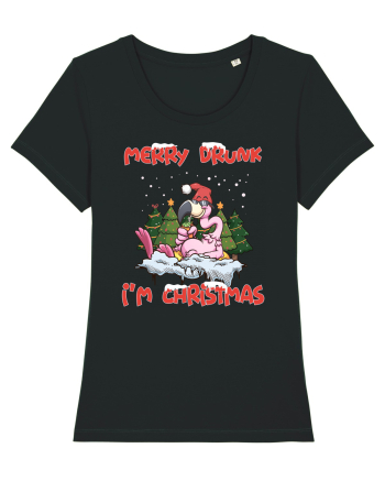 Merry Drunk I'm Christmas Pink Flamingo Black