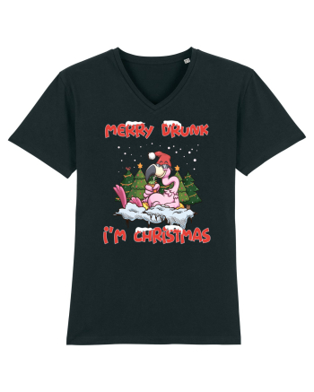 Merry Drunk I'm Christmas Pink Flamingo Black