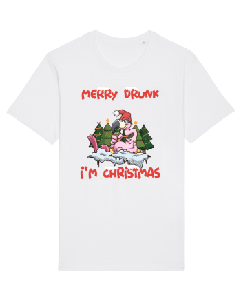 Merry Drunk I'm Christmas Pink Flamingo White