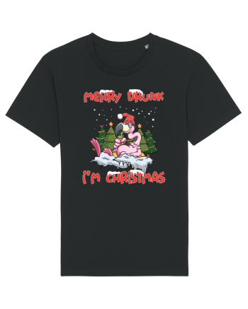 Merry Drunk I'm Christmas Pink Flamingo Black