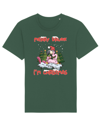 Merry Drunk I'm Christmas Pink Flamingo Bottle Green